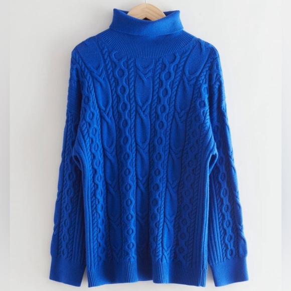 & OTHER STORIES Wool Cotton Cable‎ Knit Sweater Oversized Turtleneck Size M NWT - Picture 3 of 13